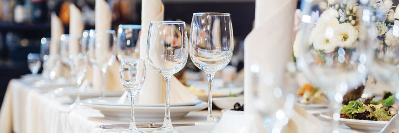 wine glasses on event table